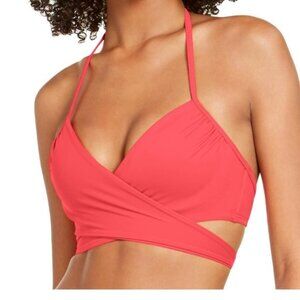 Sundazed Wrap Style Coral Bikini Top With Adjustable Halter Neck & Back Closure